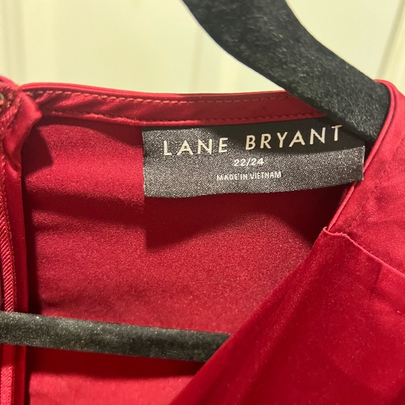 Lane Bryant Stretch Satin Surplice Knot Front Midi Dress 22/24 Burgundy - Picture 3 of 6